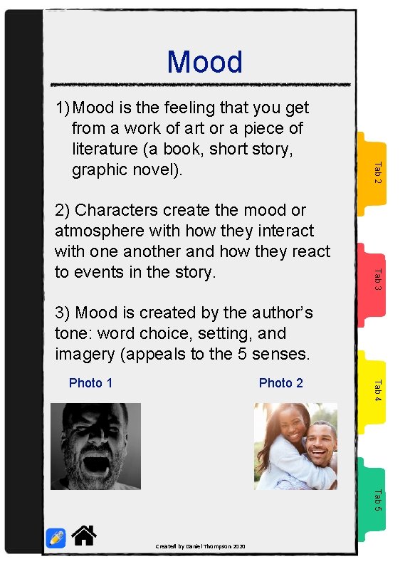 Mood Tab 3 2) Characters create the mood or atmosphere with how they interact