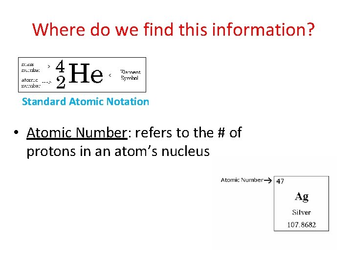 Where do we find this information? Standard Atomic Notation • Atomic Number: refers to