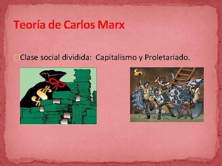 Teoría de Carlos Marx �Clase social dividida: Capitalismo y Proletariado. 