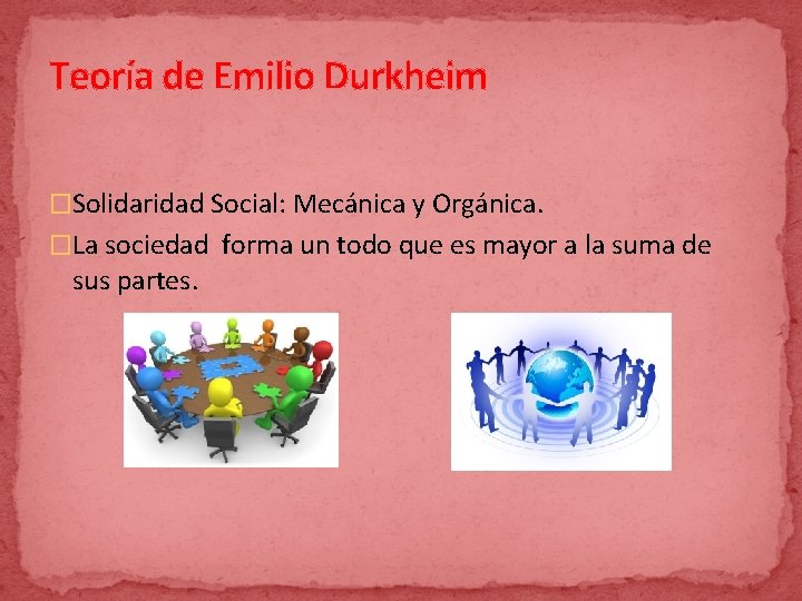 Teoría de Emilio Durkheim �Solidaridad Social: Mecánica y Orgánica. �La sociedad forma un todo