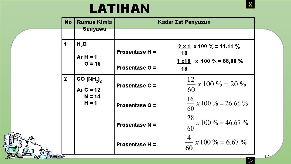 LATIHAN No Rumus Kimia Senyawa 1 2 Kadar Zat Penyusun H 2 O Ar