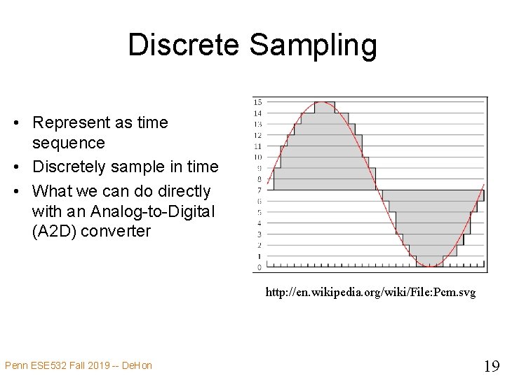 Discrete Sampling • Represent as time sequence • Discretely sample in time • What