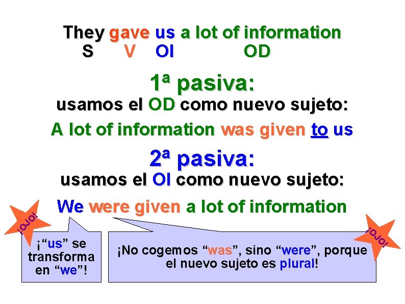 They gave us a lot of information S V OI OD 1ª pasiva: usamos