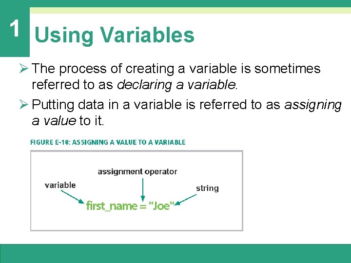 1 Using Variables Ø The process of creating a variable is sometimes referred to 1 Using Variables Ø The process of creating a variable is sometimes referred to