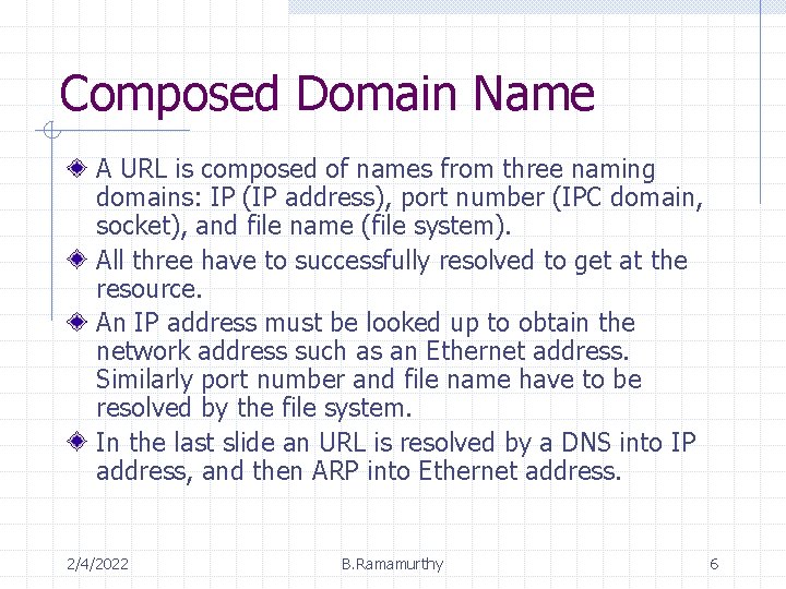 Composed Domain Name A URL is composed of names from three naming domains: IP