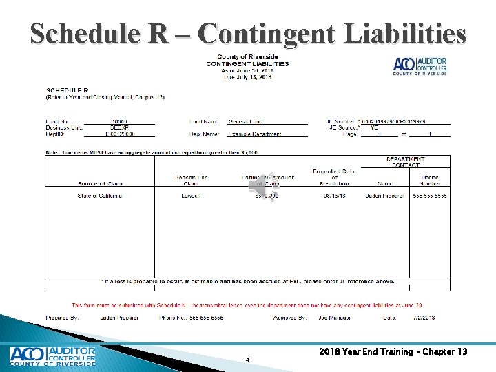 Schedule R – Contingent Liabilities 4 2018 Year End Training – Chapter 13 