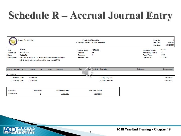 Schedule R – Accrual Journal Entry 5 2018 Year End Training – Chapter 13