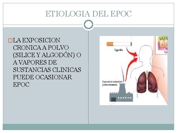 ETIOLOGIA DEL EPOC �LA EXPOSICION CRONICA A POLVO (SILICE Y ALGODÓN) O A VAPORES