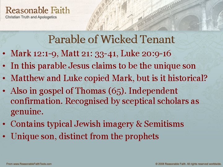 Parable of Wicked Tenant • • Mark 12: 1 -9, Matt 21: 33 -41,