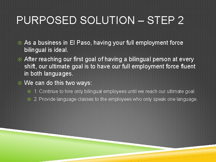 PURPOSED SOLUTION – STEP 2 As a business in El Paso, having your full