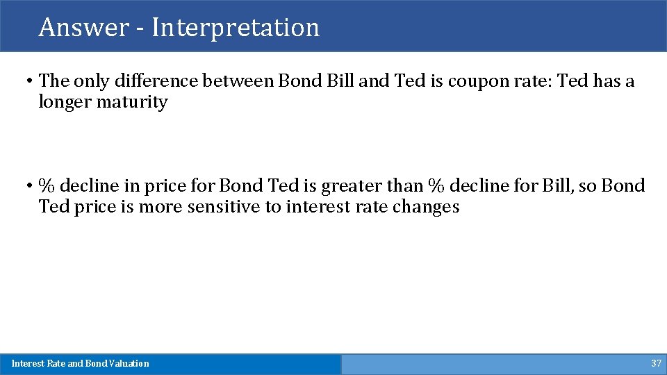 Answer - Interpretation • The only difference between Bond Bill and Ted is coupon