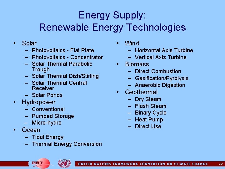 Energy Supply: Renewable Energy Technologies • Solar – Photovoltaics - Flat Plate – Photovoltaics