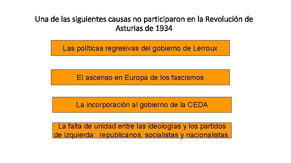 Una de las siguientes causas no participaron en la Revolución de Asturias de 1934