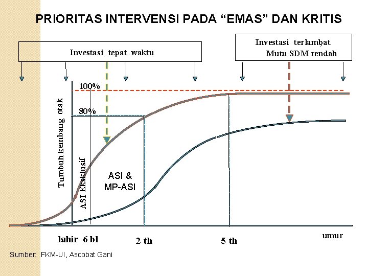 PRIORITAS INTERVENSI PADA “EMAS” DAN KRITIS Investasi terlambat , Mutu SDM rendah Investasi tepat