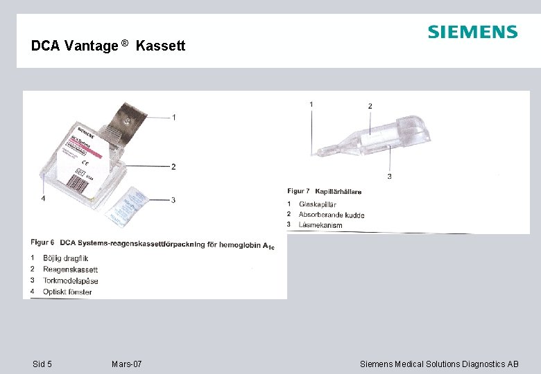 DCA Vantage ® Kassett Sid 5 Mars-07 Siemens Medical Solutions Diagnostics AB 