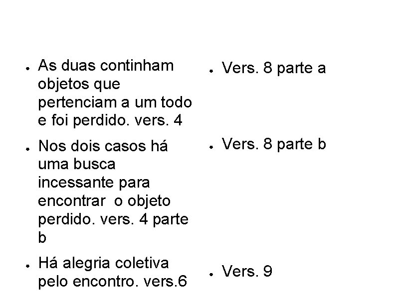 ● ● ● As duas continham objetos que pertenciam a um todo e foi