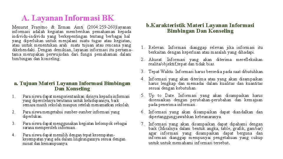 A. Layanan Informasi BK Menurut Prayitno & Erman Amti (2004: 259 -260)layanan informasi adalah