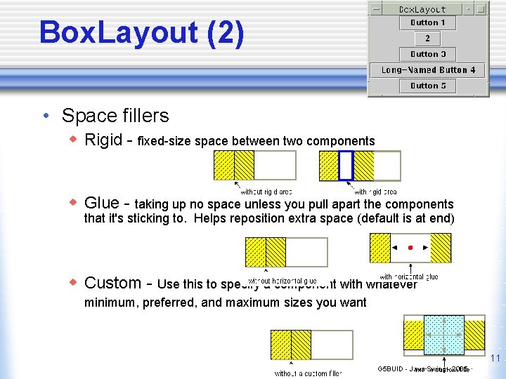 Box. Layout (2) • Space fillers w Rigid - fixed-size space between two components