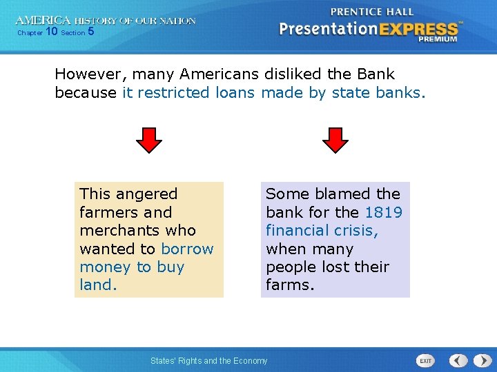 Chapter 10 Section 5 However, many Americans disliked the Bank because it restricted loans
