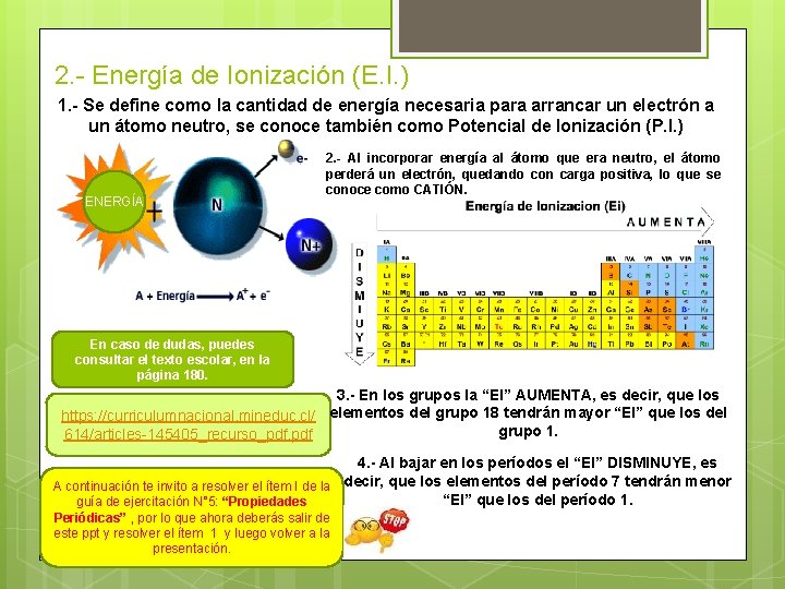 2. - Energía de Ionización (E. I. ) 1. - Se define como la