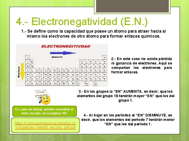 4. - Electronegatividad (E. N. ) 1. - Se define como la capacidad que