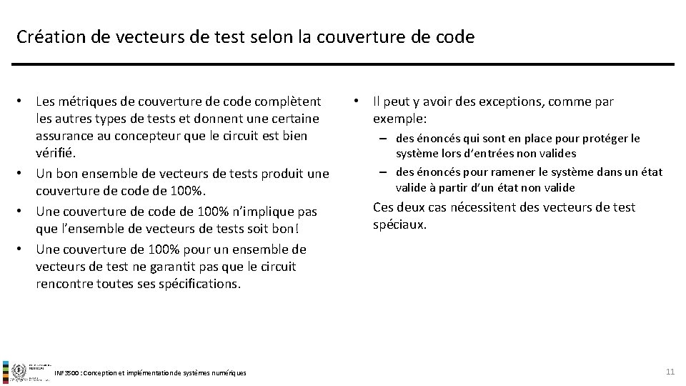 Création de vecteurs de test selon la couverture de code • Les métriques de