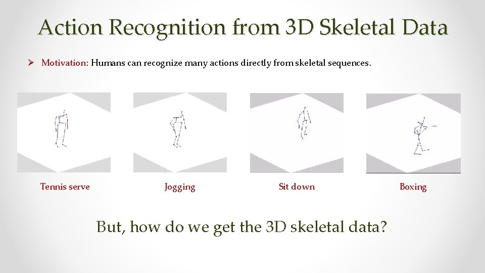 Action Recognition from 3 D Skeletal Data Ø Motivation: Humans can recognize many actions
