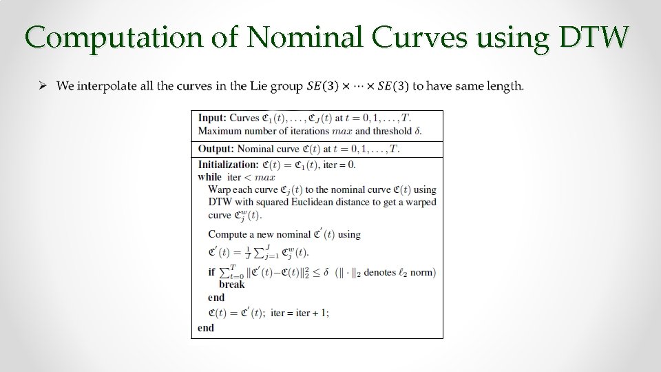 Computation of Nominal Curves using DTW Ø 