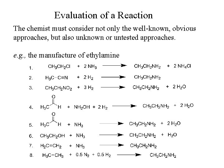 Evaluation of a Reaction The chemist must consider not only the well-known, obvious approaches,