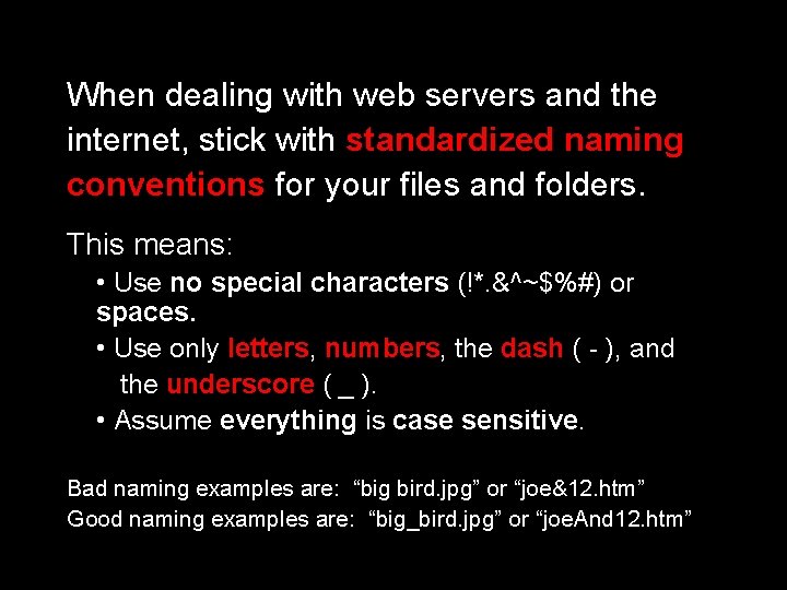 When dealing with web servers and the internet, stick with standardized naming conventions for