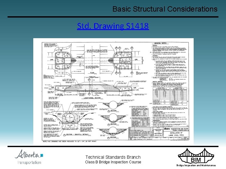 Basic Structural Considerations Std. Drawing S 1418 Technical Standards Branch Class B Bridge Inspection