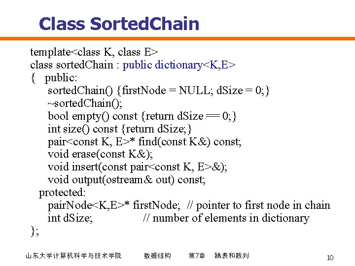 Class Sorted. Chain template<class K, class E> class sorted. Chain : public dictionary<K, E>