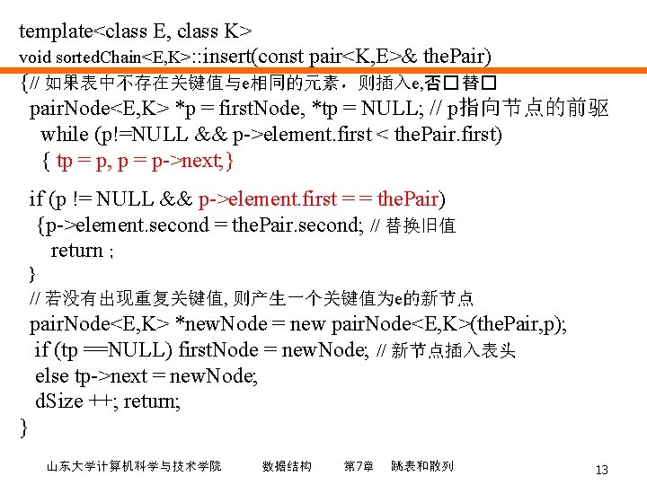 template<class E, class K> void sorted. Chain<E, K>: : insert(const pair<K, E>& the. Pair)