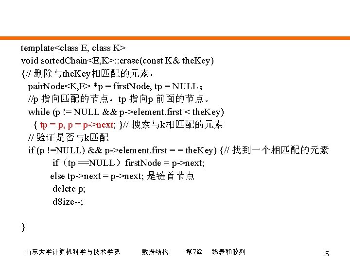 template<class E, class K> void sorted. Chain<E, K>: : erase(const K& the. Key) {//