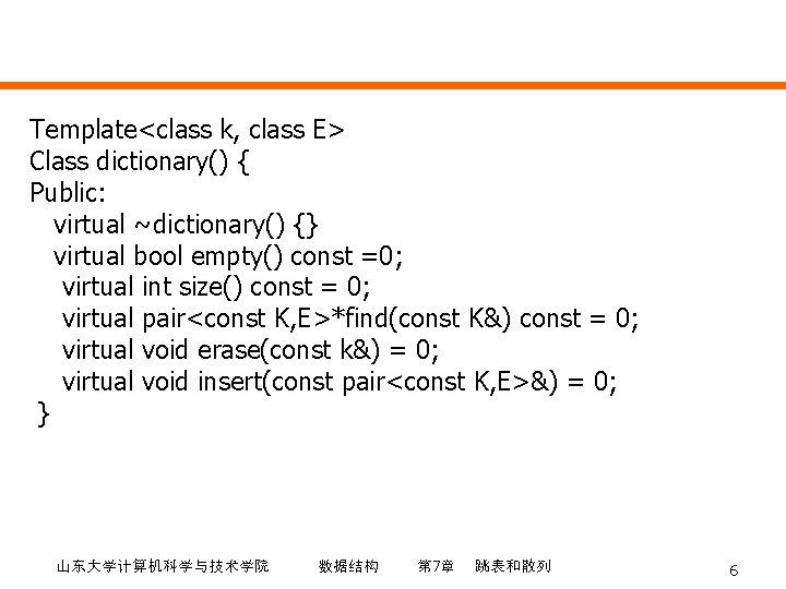 Template<class k, class E> Class dictionary() { Public: virtual ~dictionary() {} virtual bool empty()