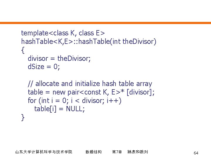 template<class K, class E> hash. Table<K, E>: : hash. Table(int the. Divisor) { divisor