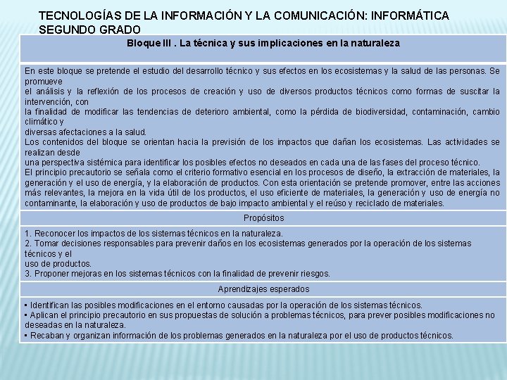 TECNOLOGÍAS DE LA INFORMACIÓN Y LA COMUNICACIÓN: INFORMÁTICA SEGUNDO GRADO Bloque III. La técnica