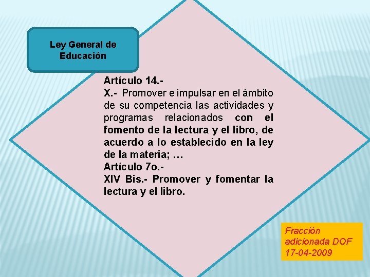 Ley General de Educación Artículo 14. X. - Promover e impulsar en el ámbito