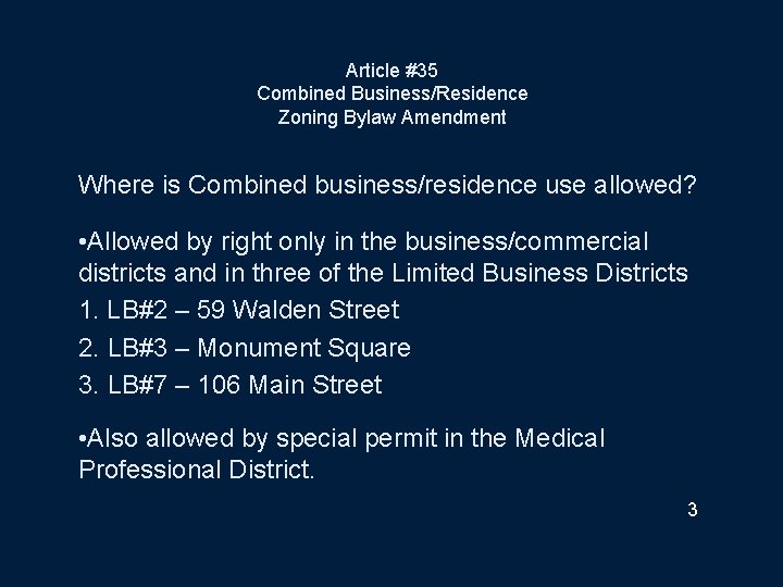 Article 35 Combined BusinessResidence Zoning Bylaw Amendment 2018