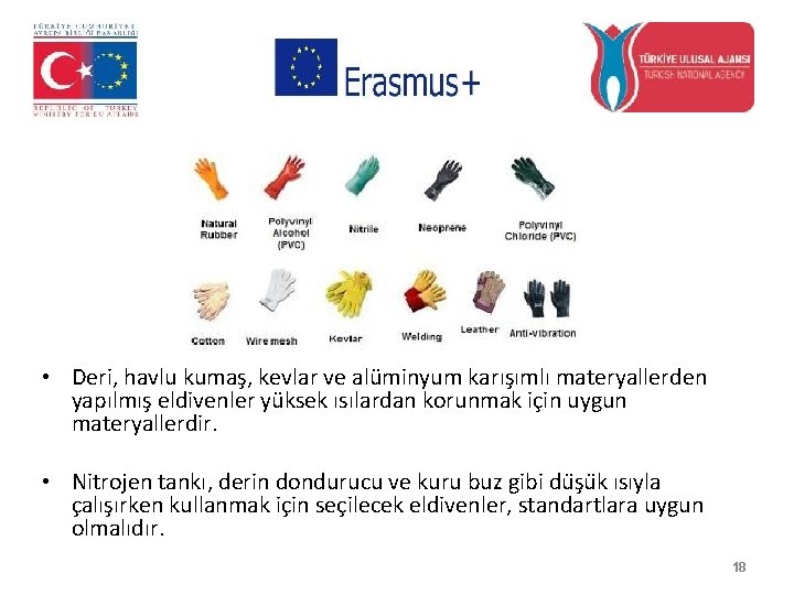  • Deri, havlu kumaş, kevlar ve alüminyum karışımlı materyallerden yapılmış eldivenler yüksek ısılardan