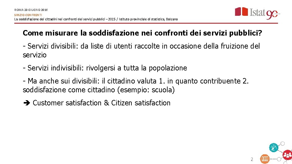 ROMA 23 GIUGNO 2016 SPAZIO CONFRONTI La soddisfazione dei cittadini nei confronti dei servizi