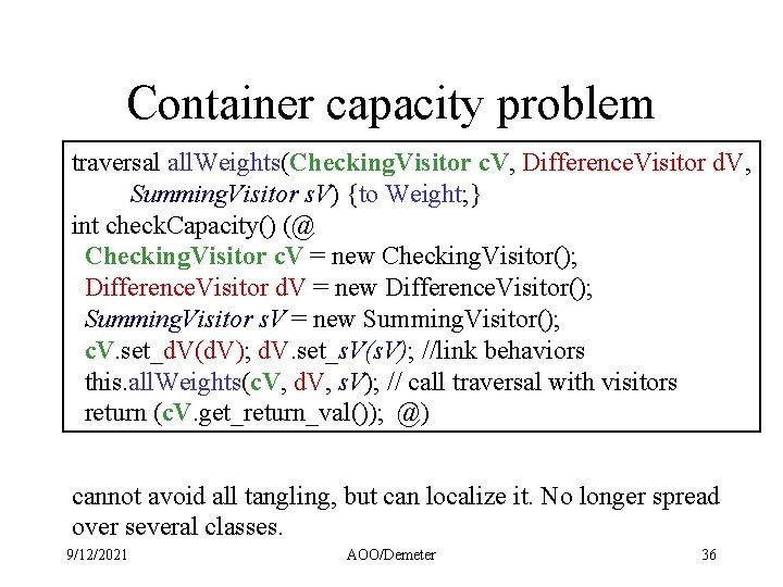 Container capacity problem traversal all. Weights(Checking. Visitor c. V, Difference. Visitor d. V, Summing.