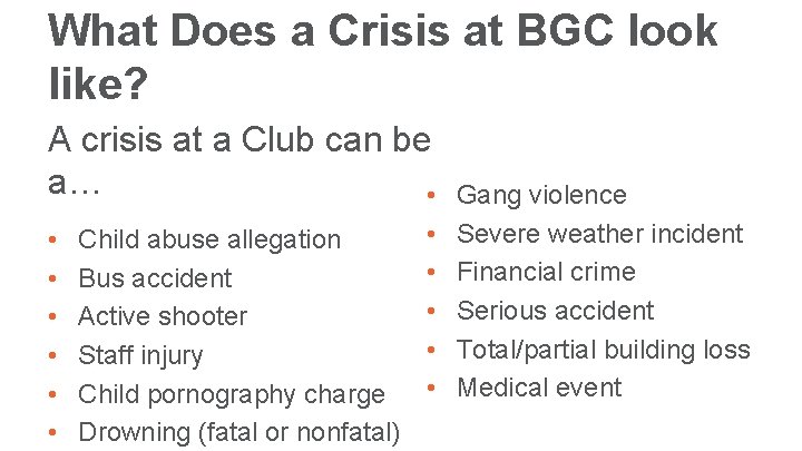 What Does a Crisis at BGC look like? A crisis at a Club can