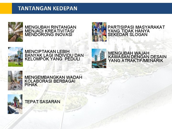 TANTANGAN KEDEPAN MENGUBAH RINTANGAN MENJADI KREATIVITAS/ MENDORONG INOVASI PARTISIPASI MASYARAKAT YANG TIDAK HANYA SEKEDAR