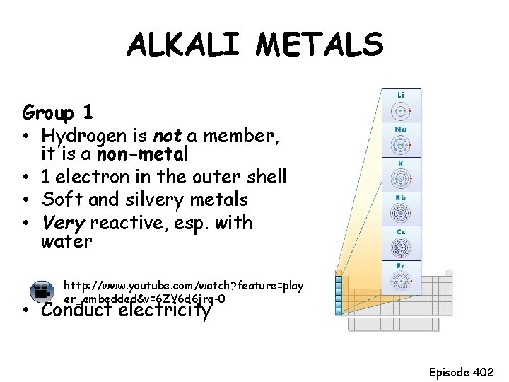 ALKALI METALS Group 1 • Hydrogen is not a member, it is a non-metal