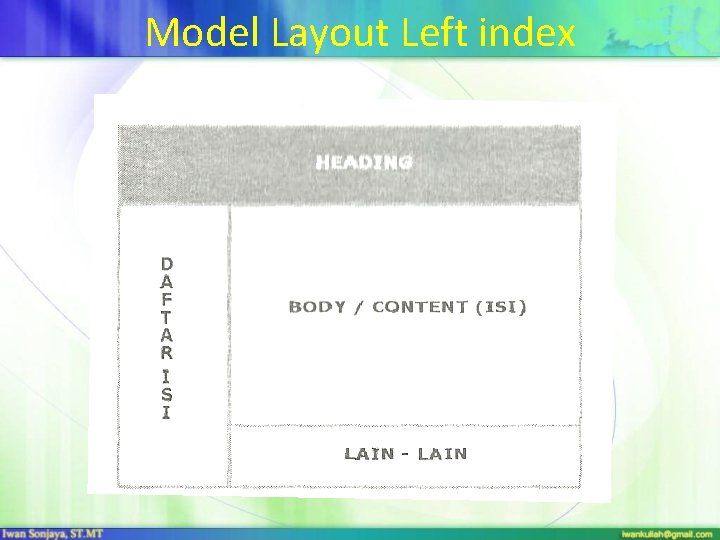 Model Layout Left index 