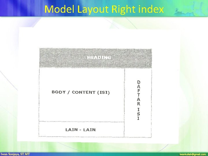 Model Layout Right index 