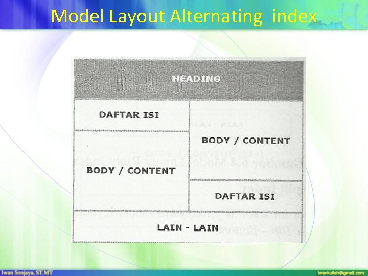 Model Layout Alternating index 