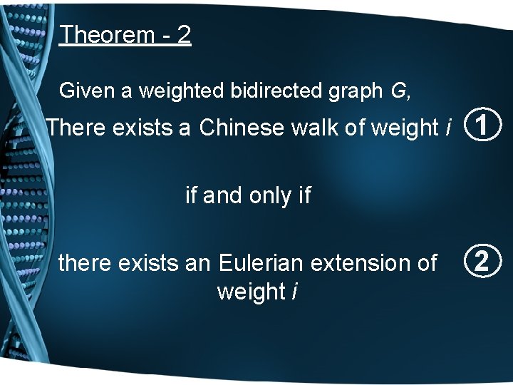 Theorem - 2 Given a weighted bidirected graph G, There exists a Chinese walk