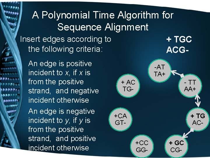 A Polynomial Time Algorithm for Sequence Alignment Insert edges according to the following criteria: